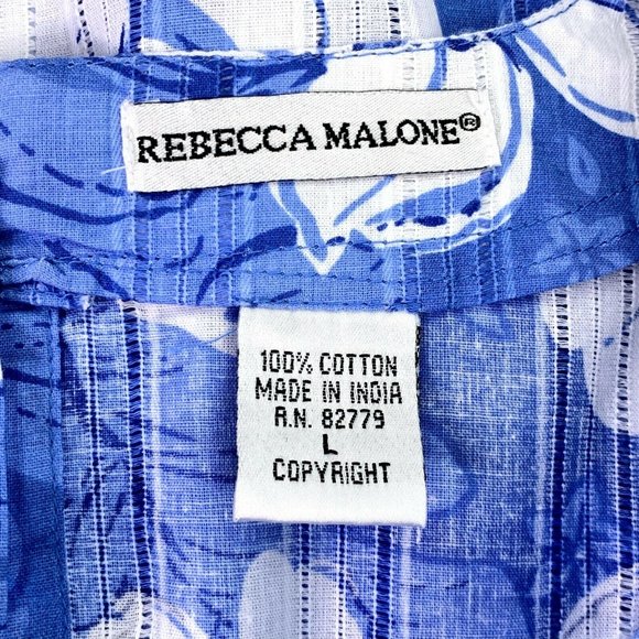 Rebecca Malone Blue Floral Embroidered Split Neck 3/4 Bell Sleeve Top EUC Size L - Picture 6 of 6